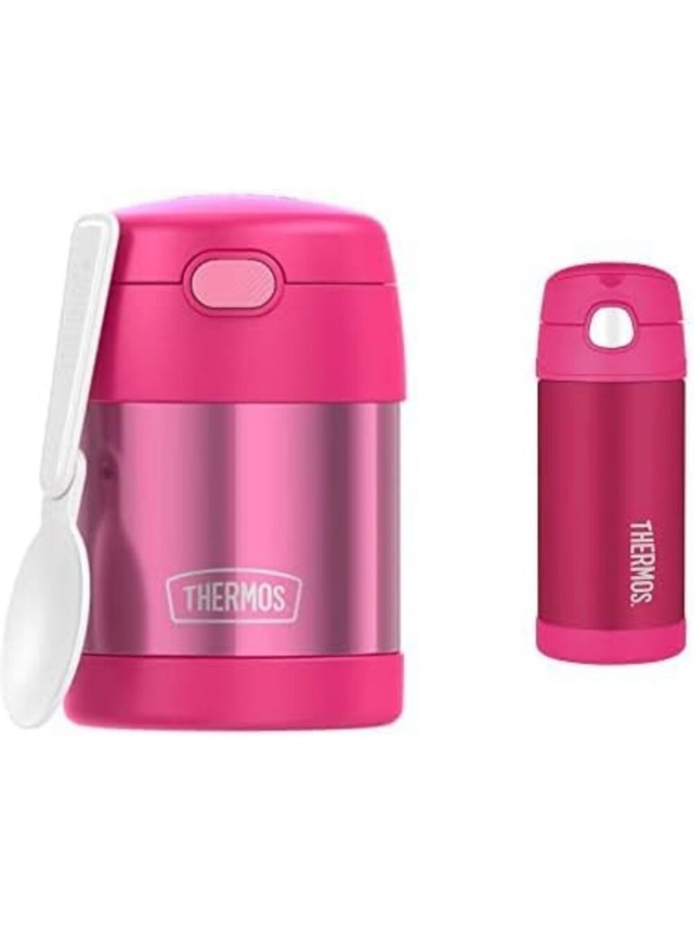 Insulated Kids Food Jar & Straw Bottle Set - 10oz & 12oz, Stainless Steel, Pink